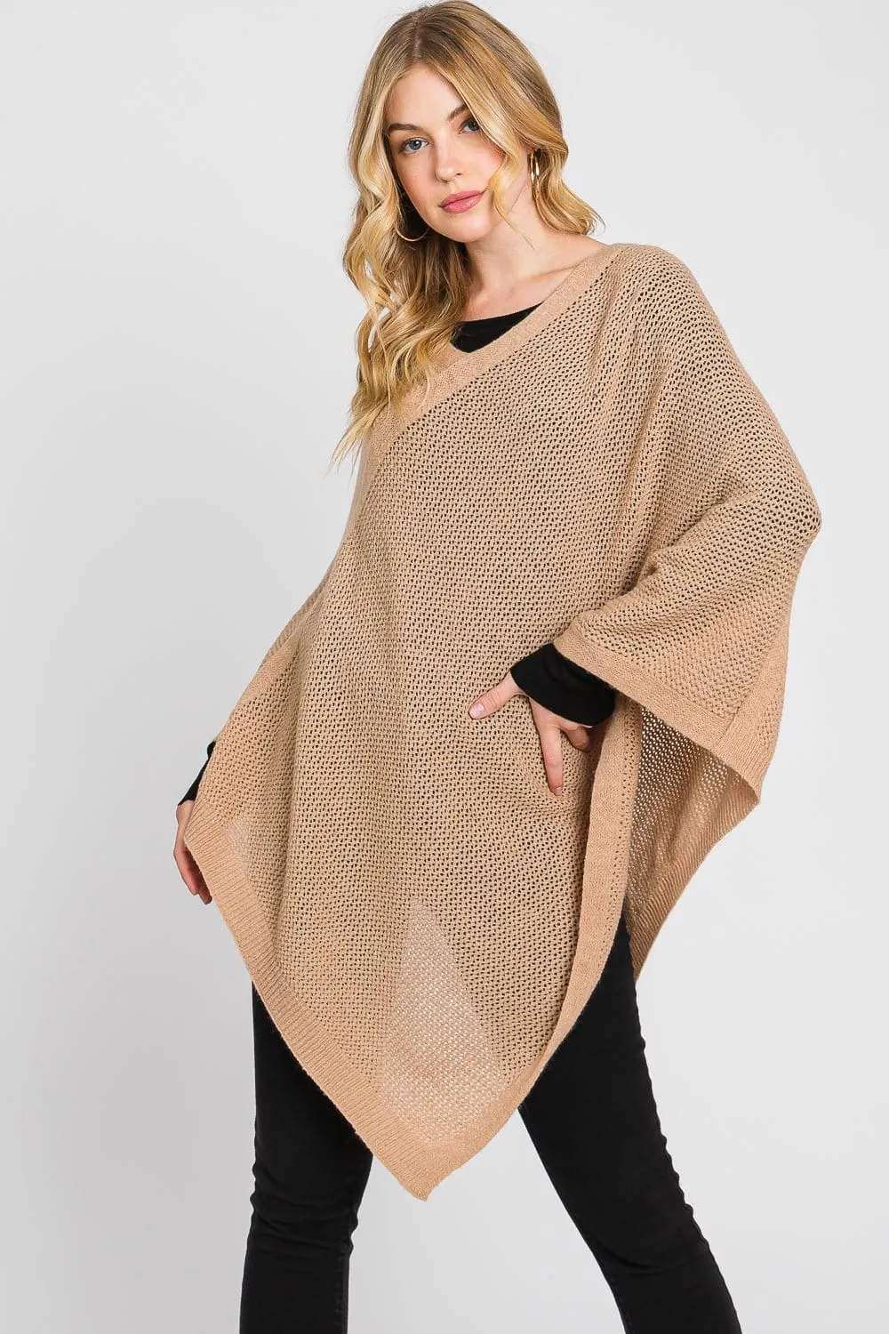 MS0335 Solid Loose Knit Poncho