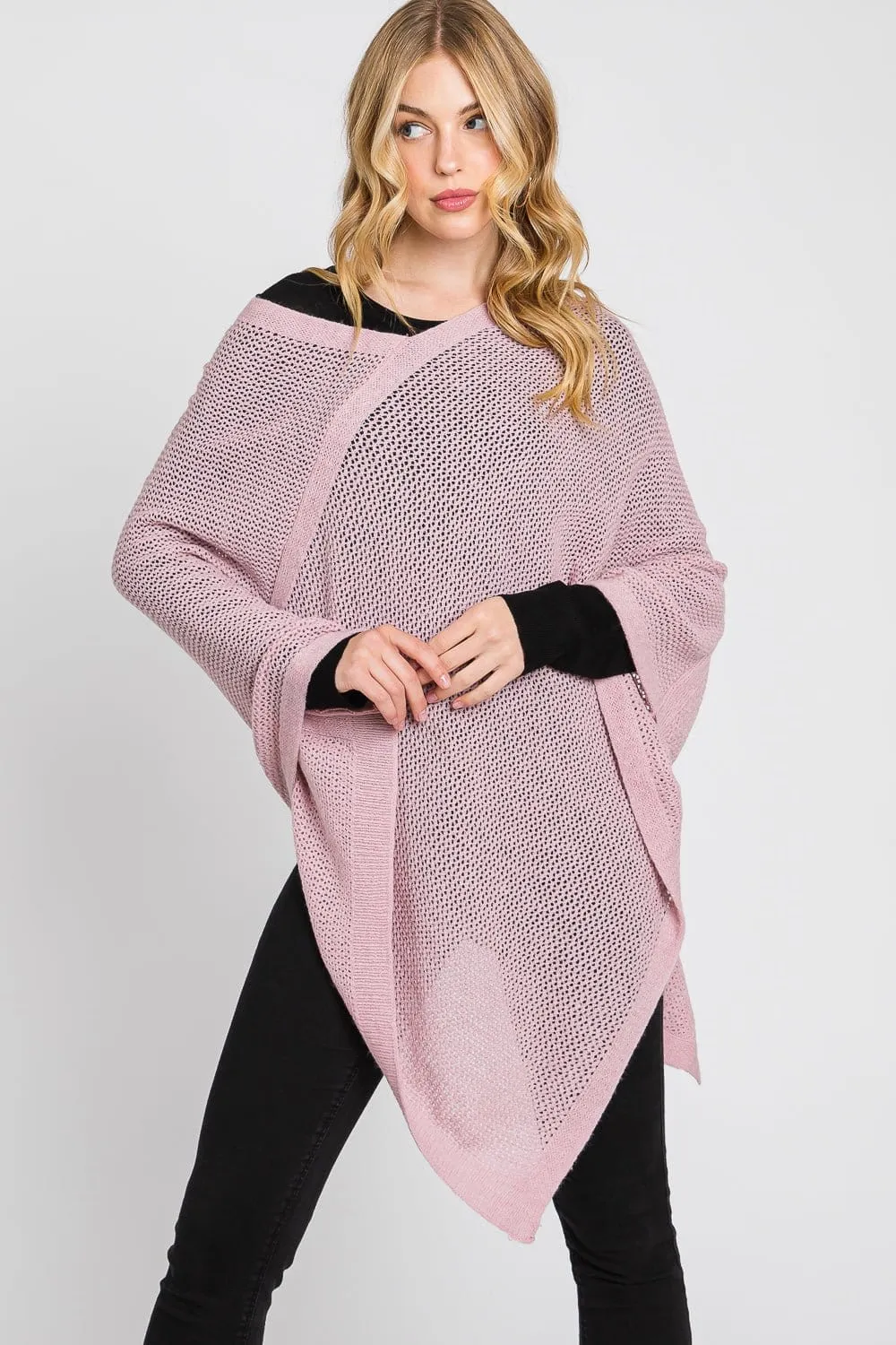 MS0335 Solid Loose Knit Poncho