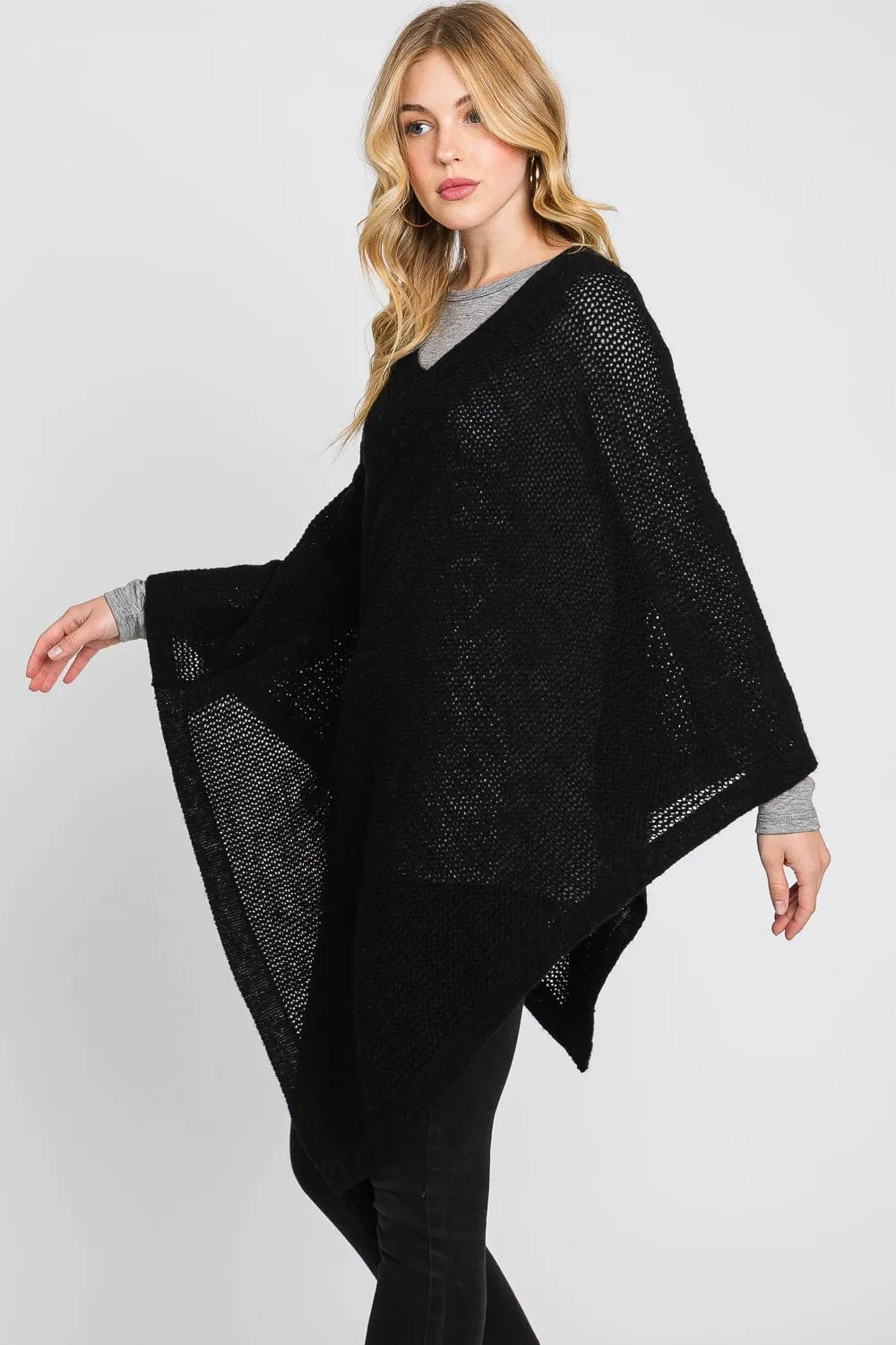 MS0335 Solid Loose Knit Poncho