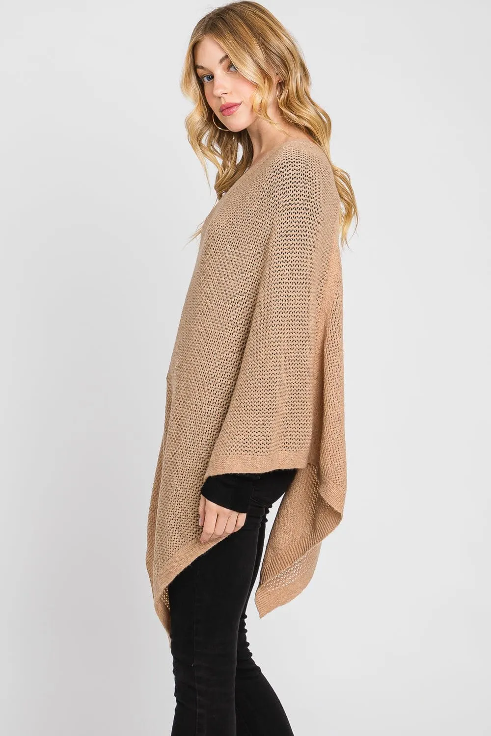 MS0335 Solid Loose Knit Poncho