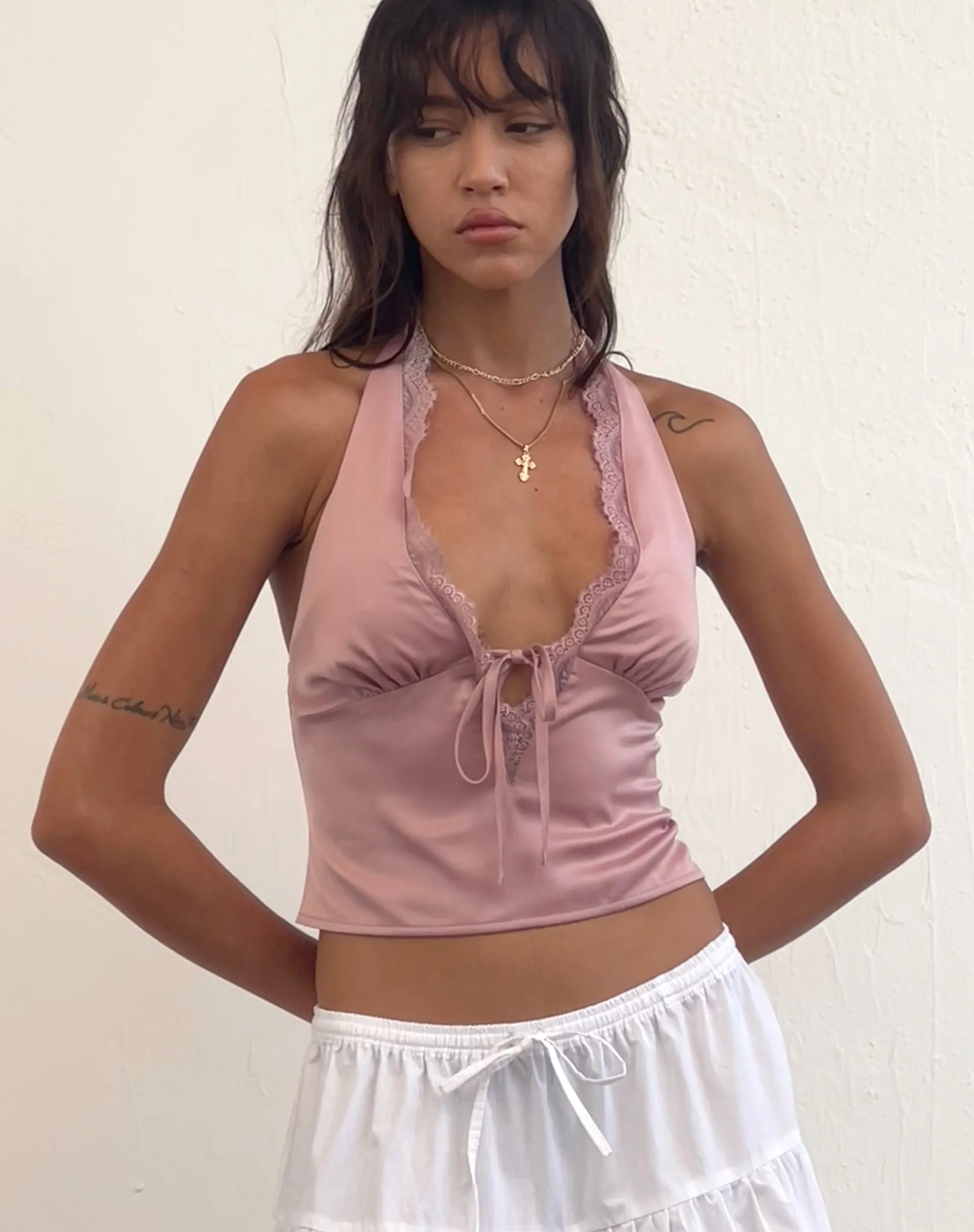 Mutsuki Halterneck Top in Satin Pink