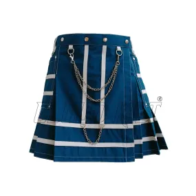 Navy Blue With White Women Utility Fashion Kilt