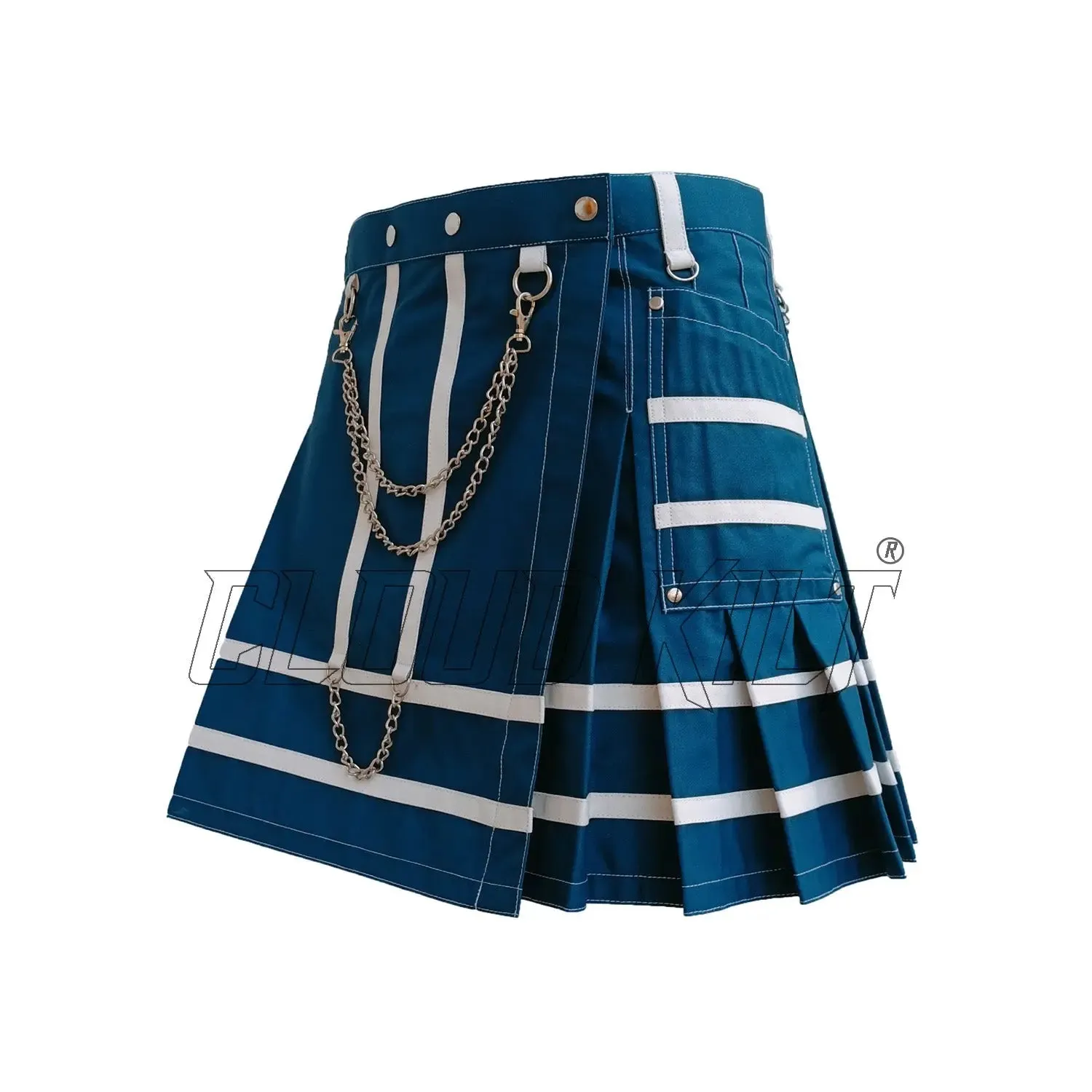 Navy Blue With White Women Utility Fashion Kilt