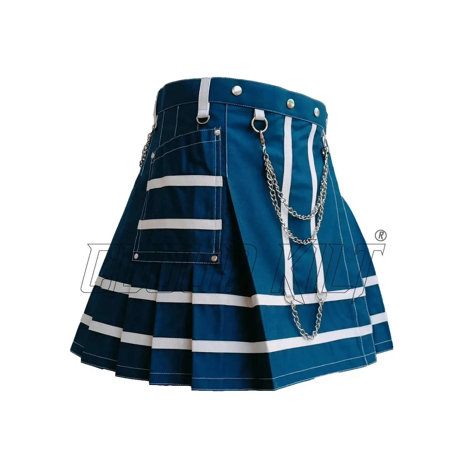 Navy Blue With White Women Utility Fashion Kilt