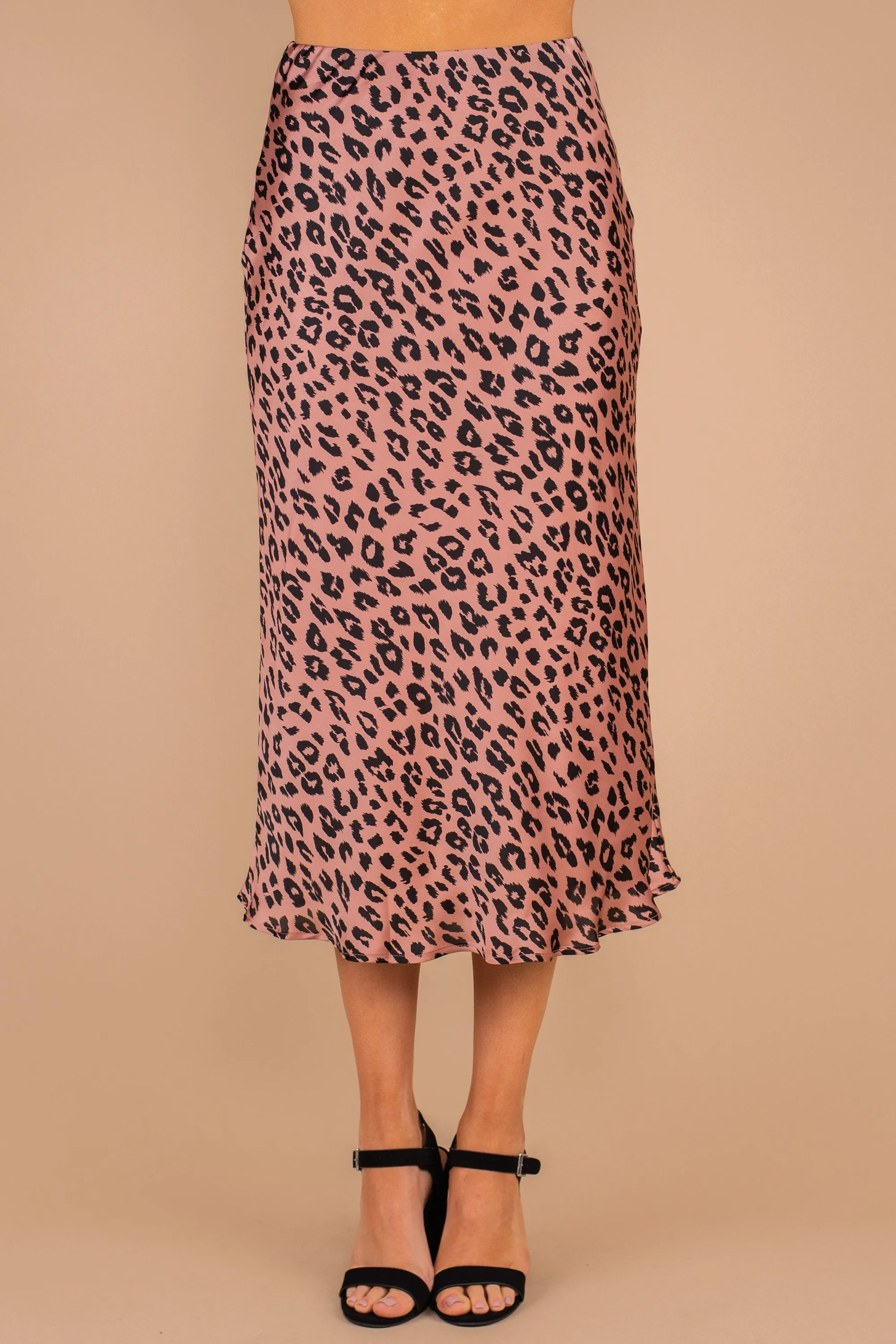 Never Let You Go Blush Pink Leopard Midi Skirt