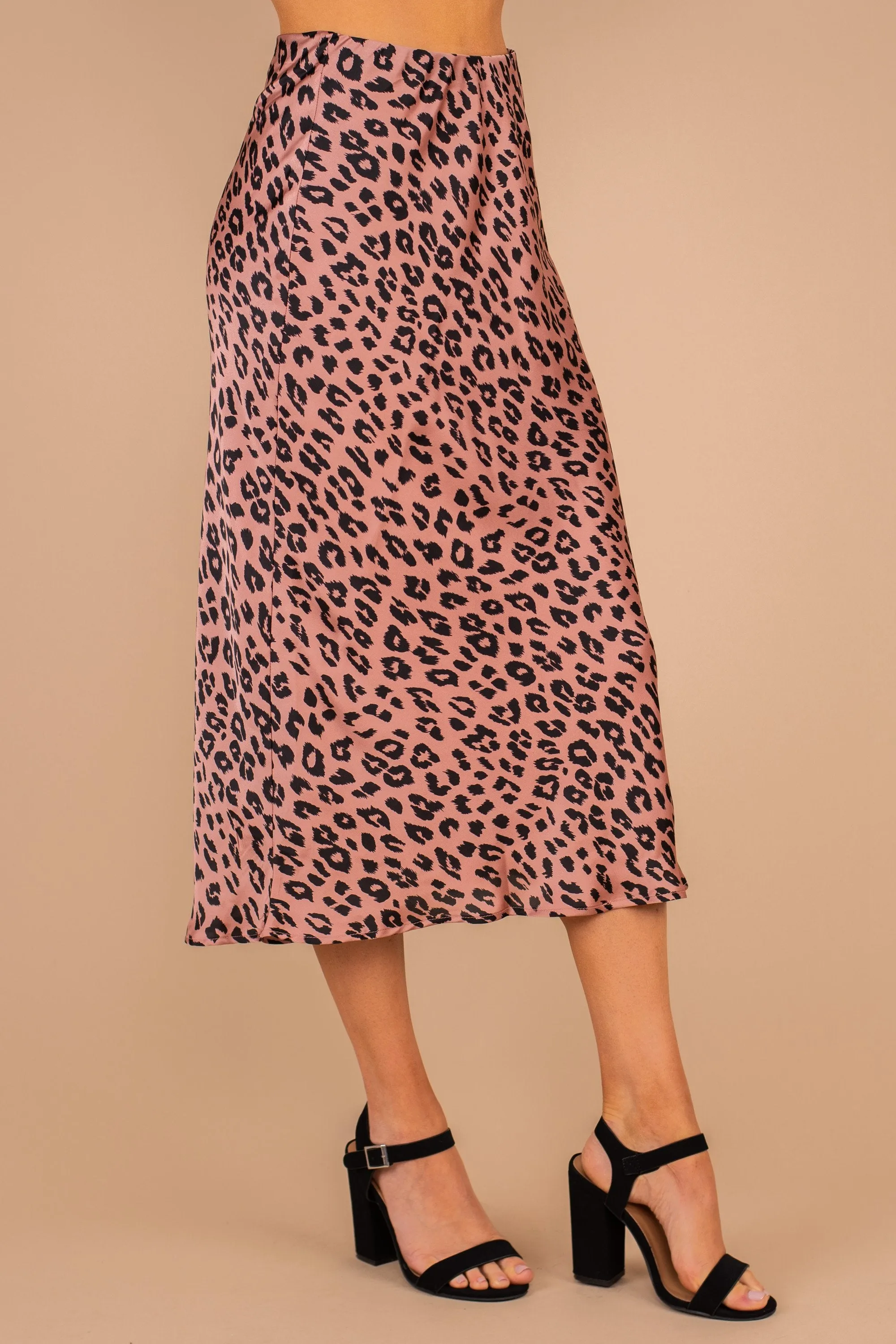 Never Let You Go Blush Pink Leopard Midi Skirt