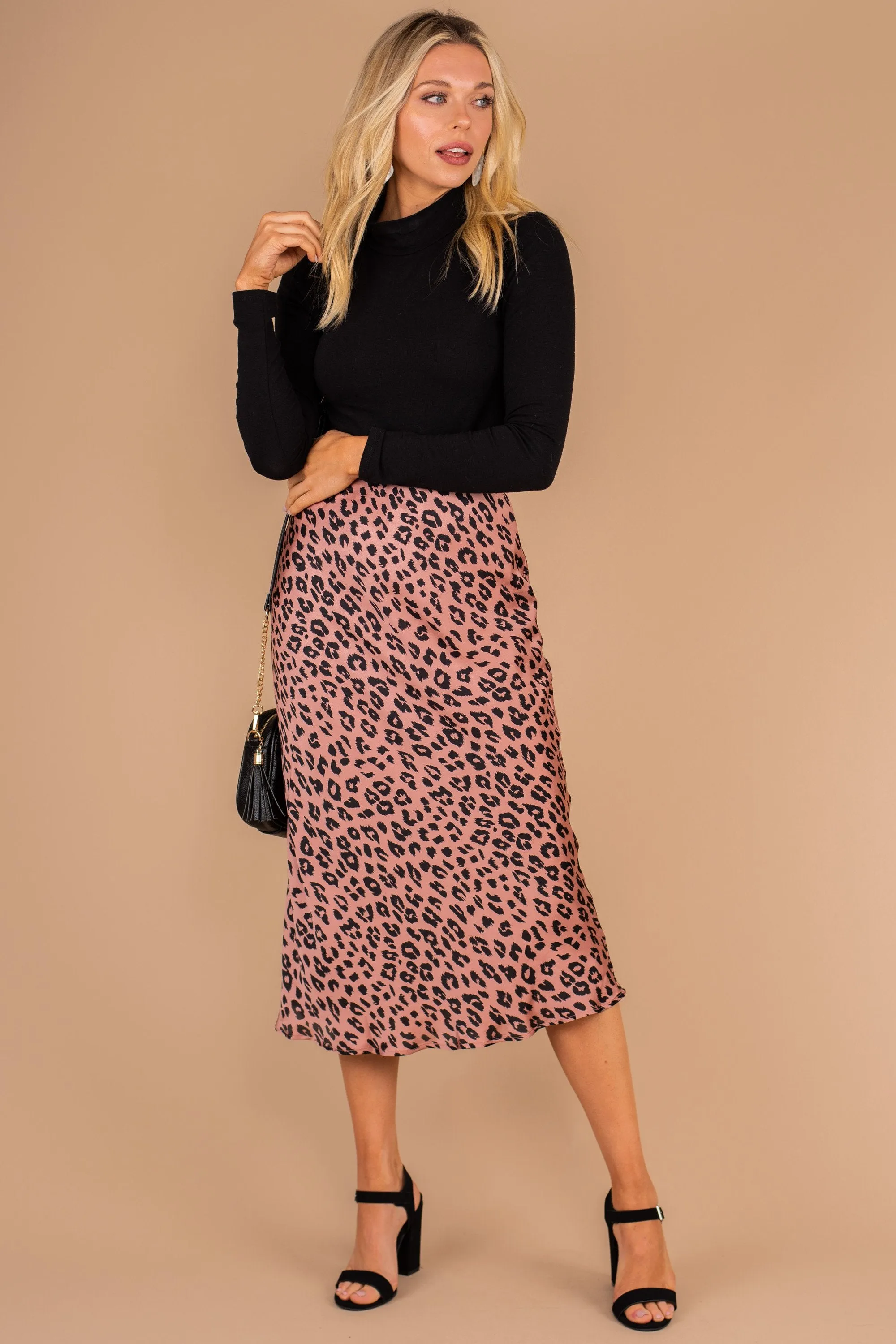 Never Let You Go Blush Pink Leopard Midi Skirt