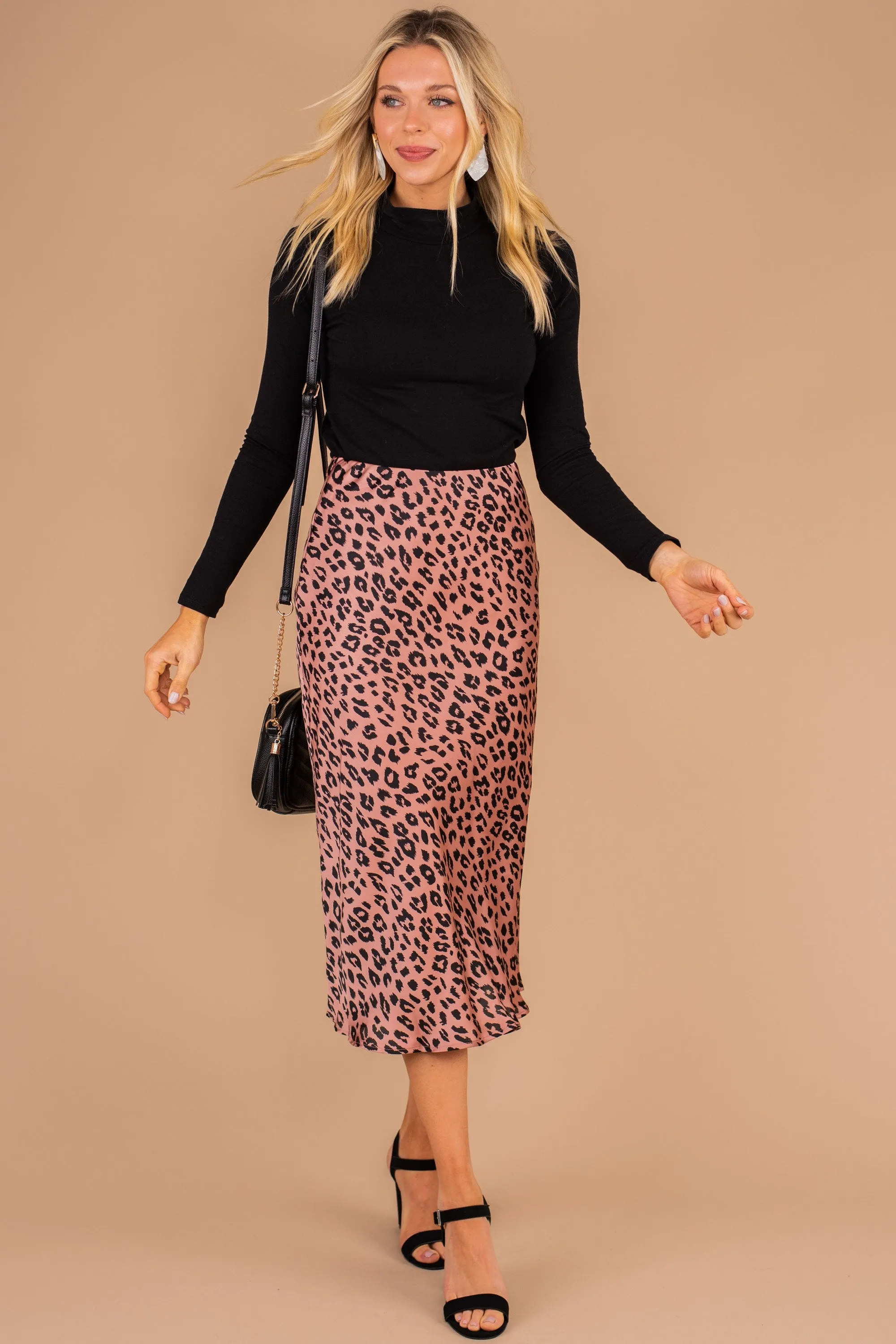 Never Let You Go Blush Pink Leopard Midi Skirt