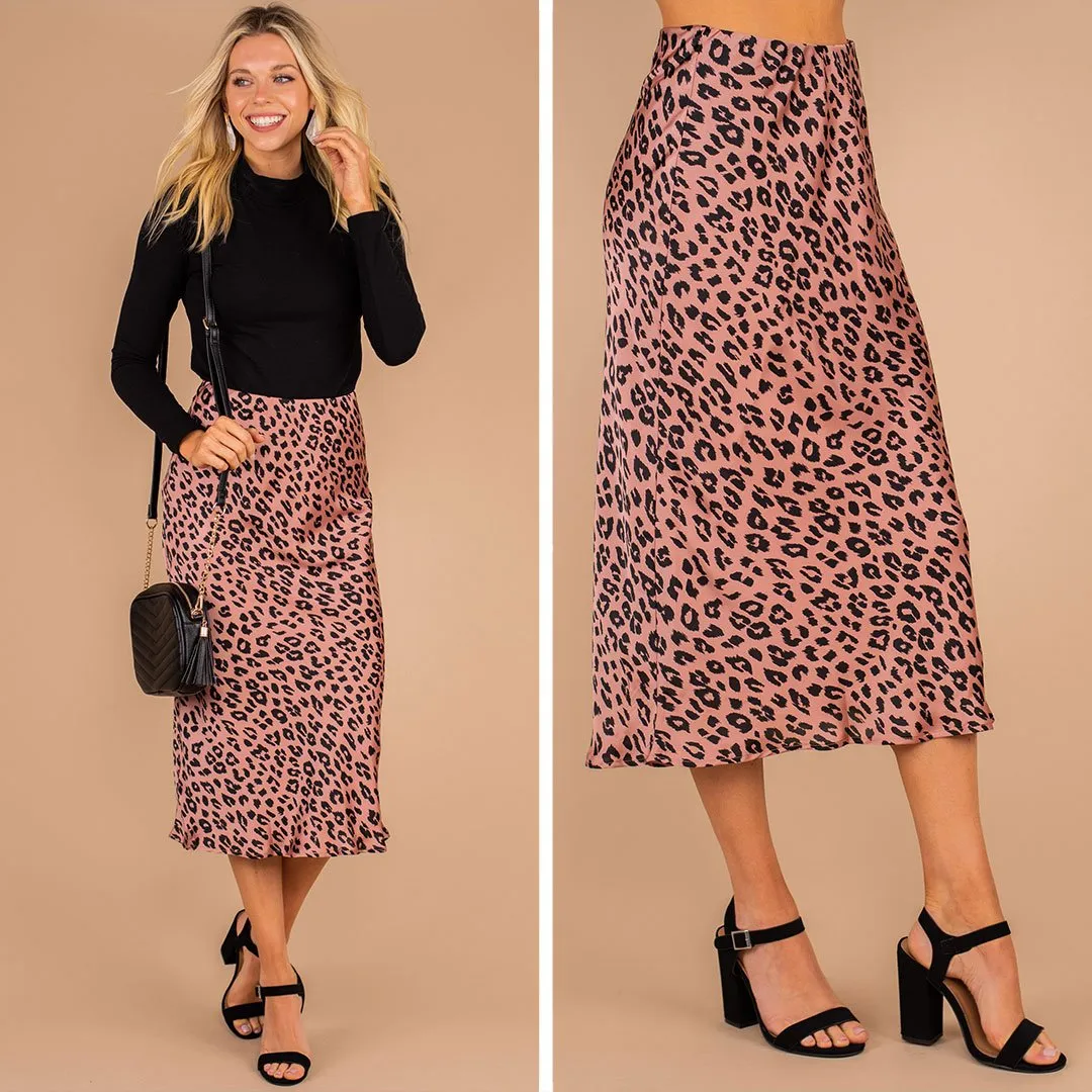 Never Let You Go Blush Pink Leopard Midi Skirt