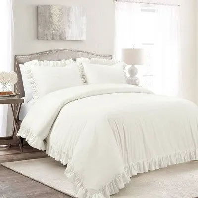 New - 2pc Twin/Twin Extra Long Reyna Cotton Duvet Cover Set White - Lush Décor