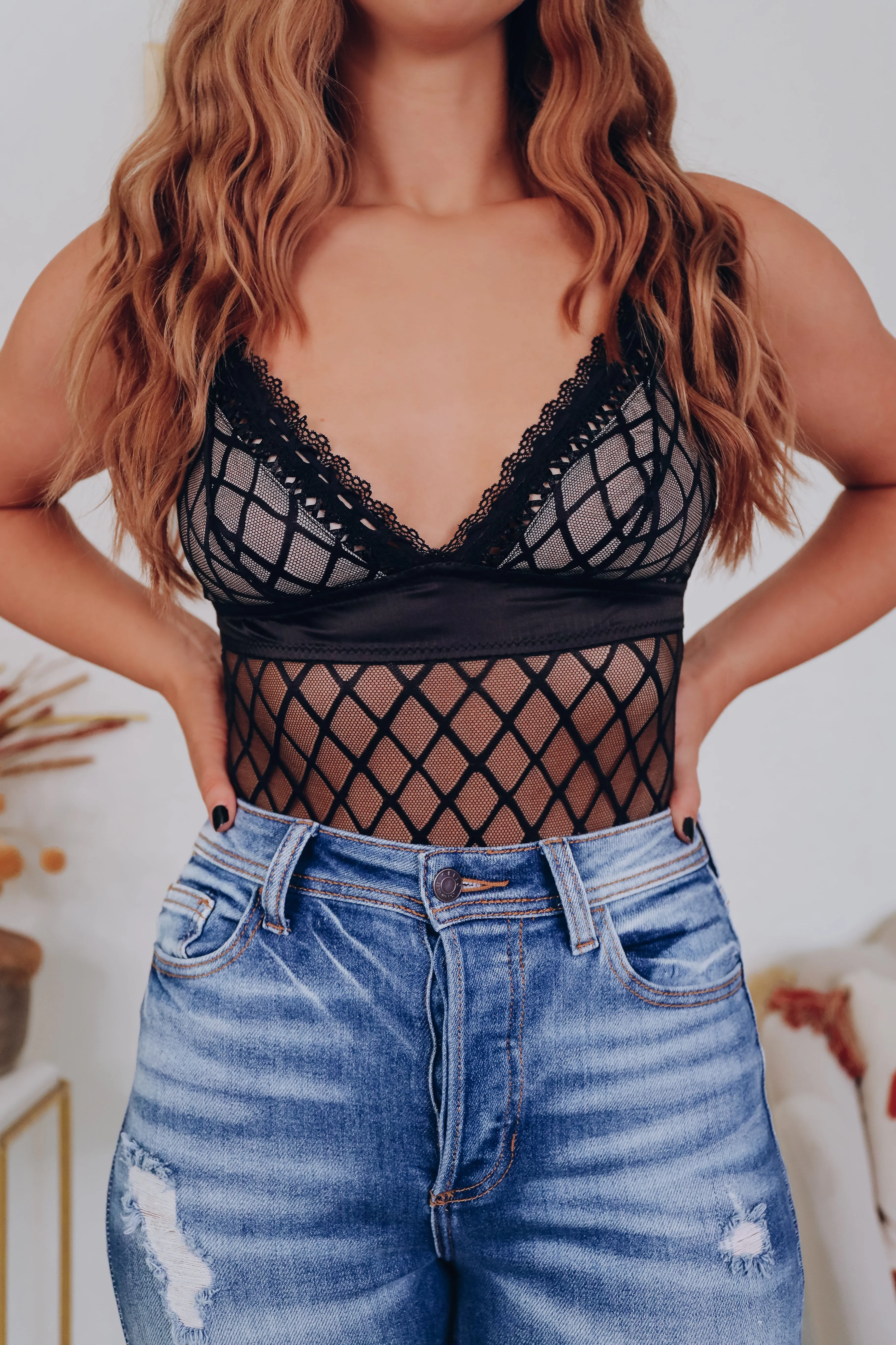 On The Edge Mesh Bodysuit - Black