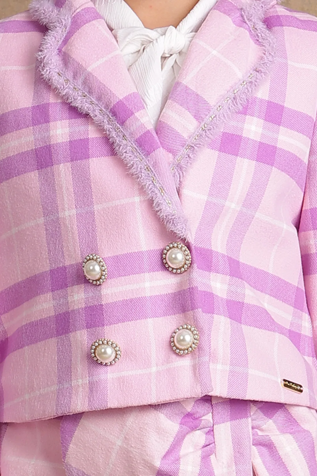 One Friday Kids Girls Pink & Lilac Checkered Blazer