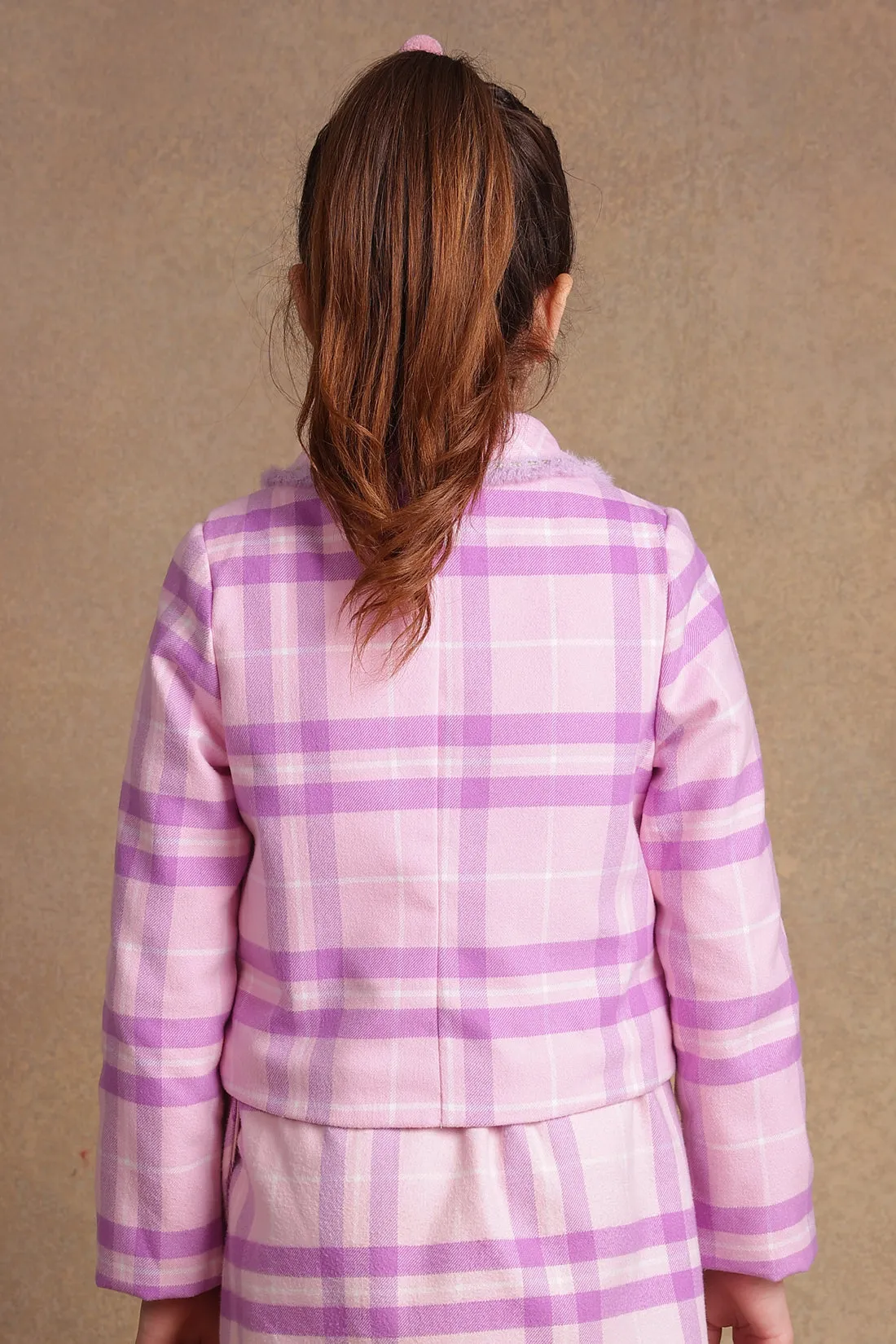 One Friday Kids Girls Pink & Lilac Checkered Blazer