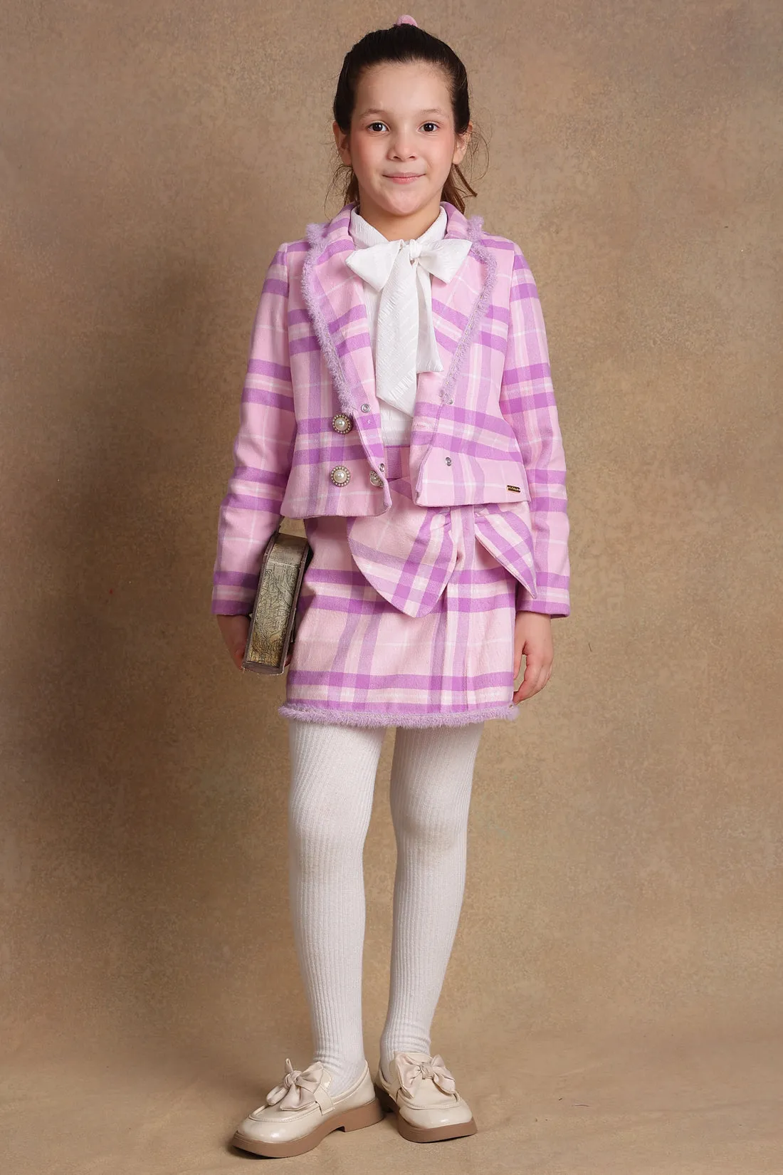 One Friday Kids Girls Pink & Lilac Checkered Blazer