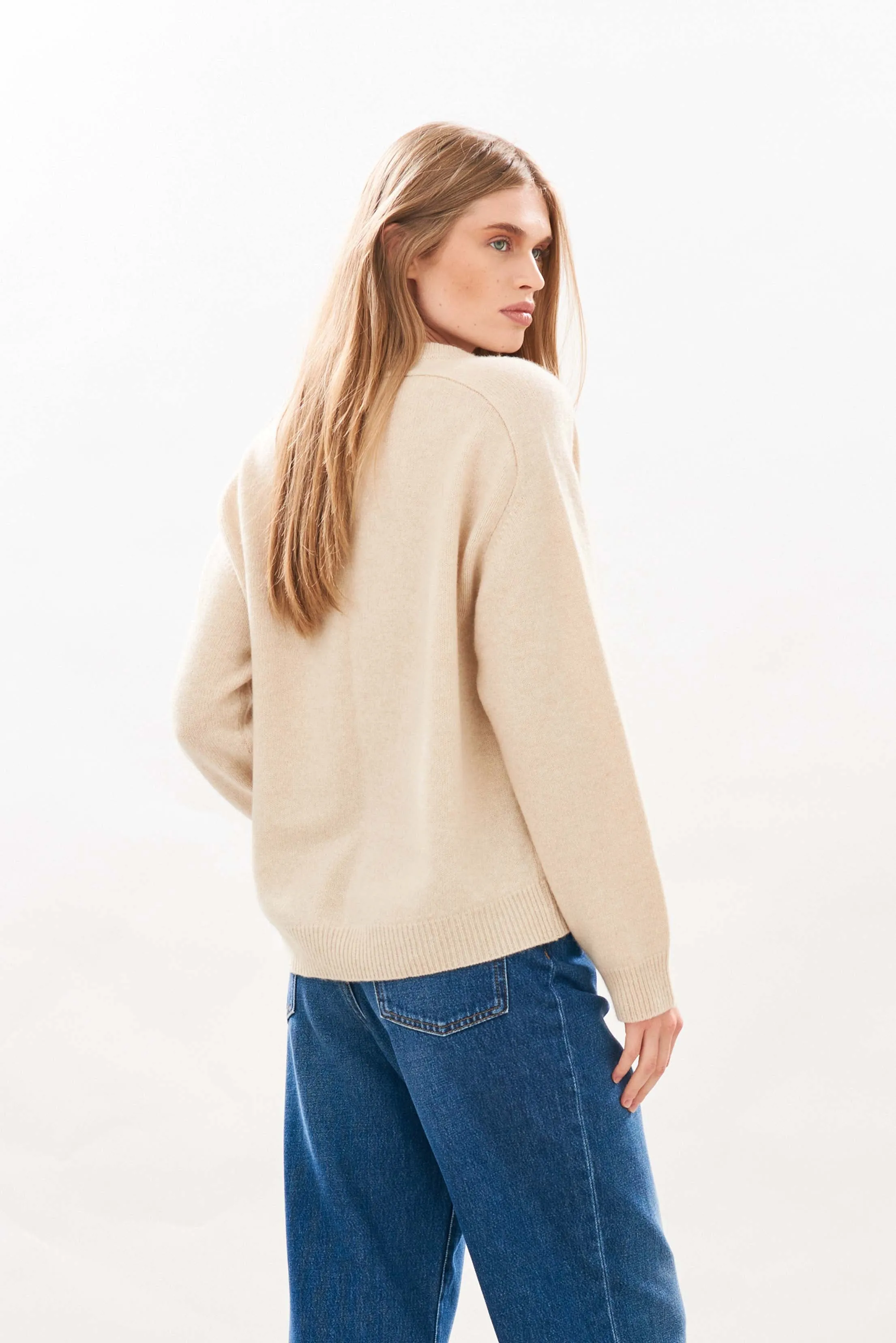 Oversize Heavy Cashmere Crew in Oatmeal