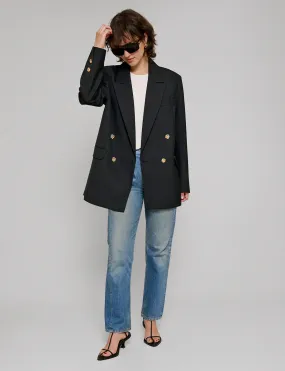 Oversized Wool-Twill Gold-Button Blazer