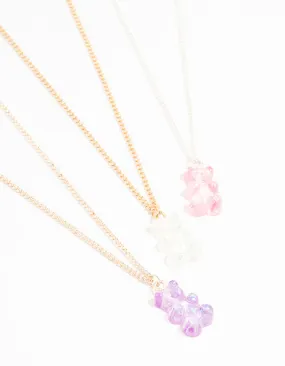 Pastel Holographic Teddy Bear Necklaces 3-Pack