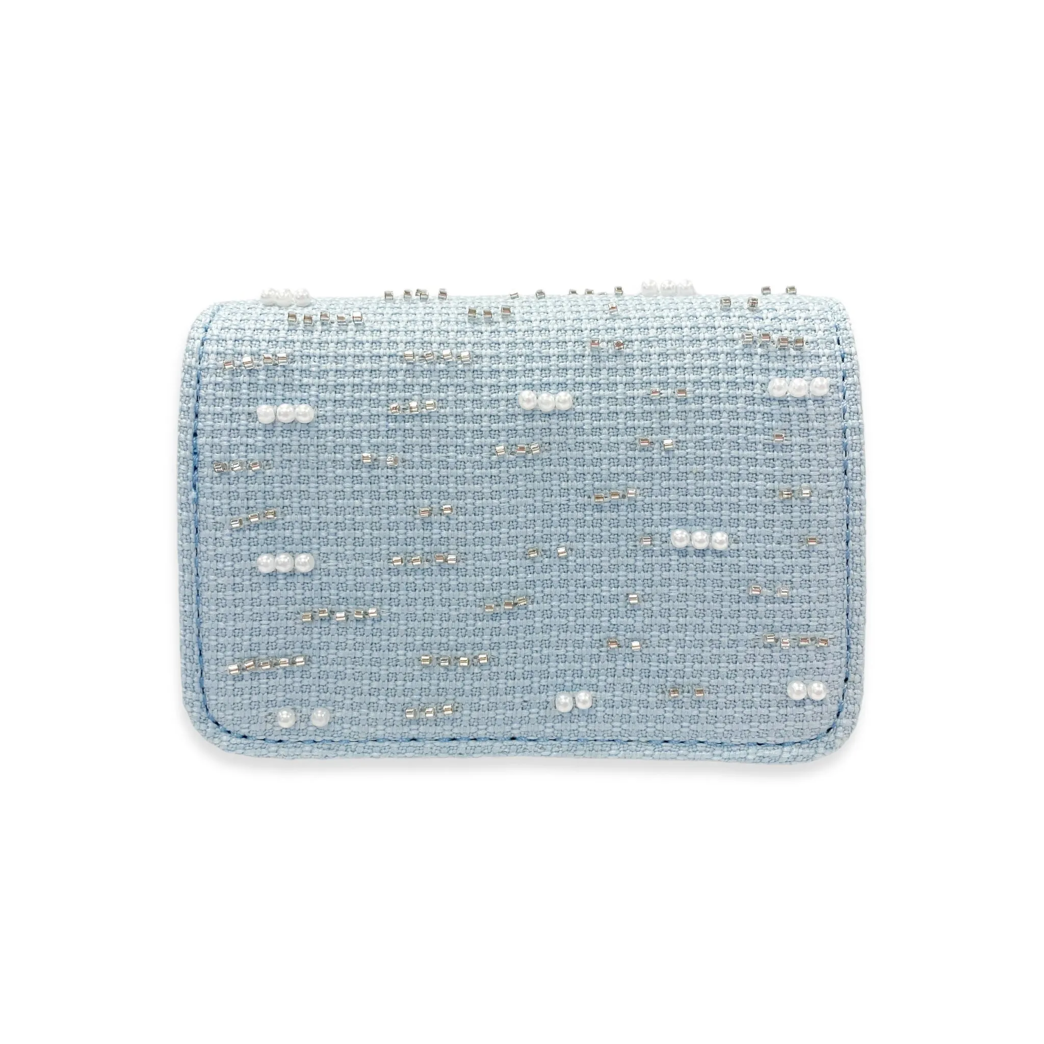 Pearls & Beads Tweed Purse -blue