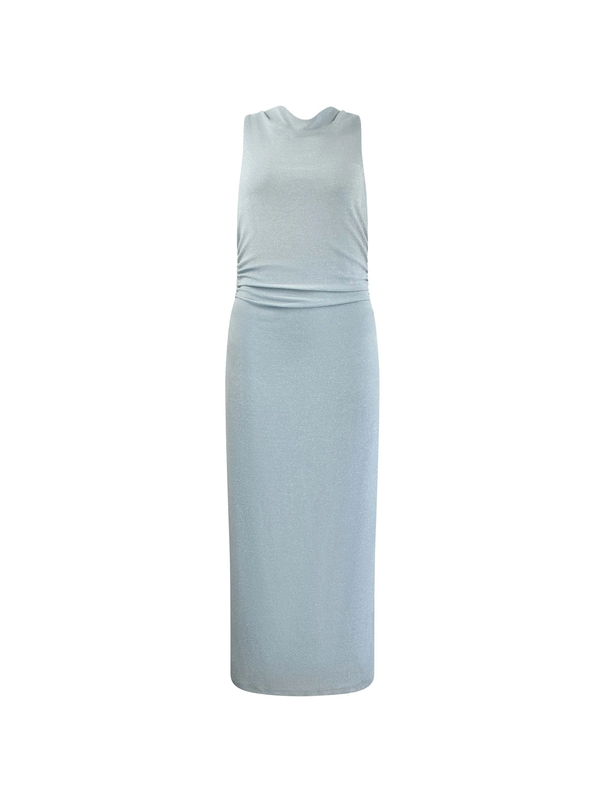 Petite Maeva Blue Sparkle Jersey High Neck Midi Dress