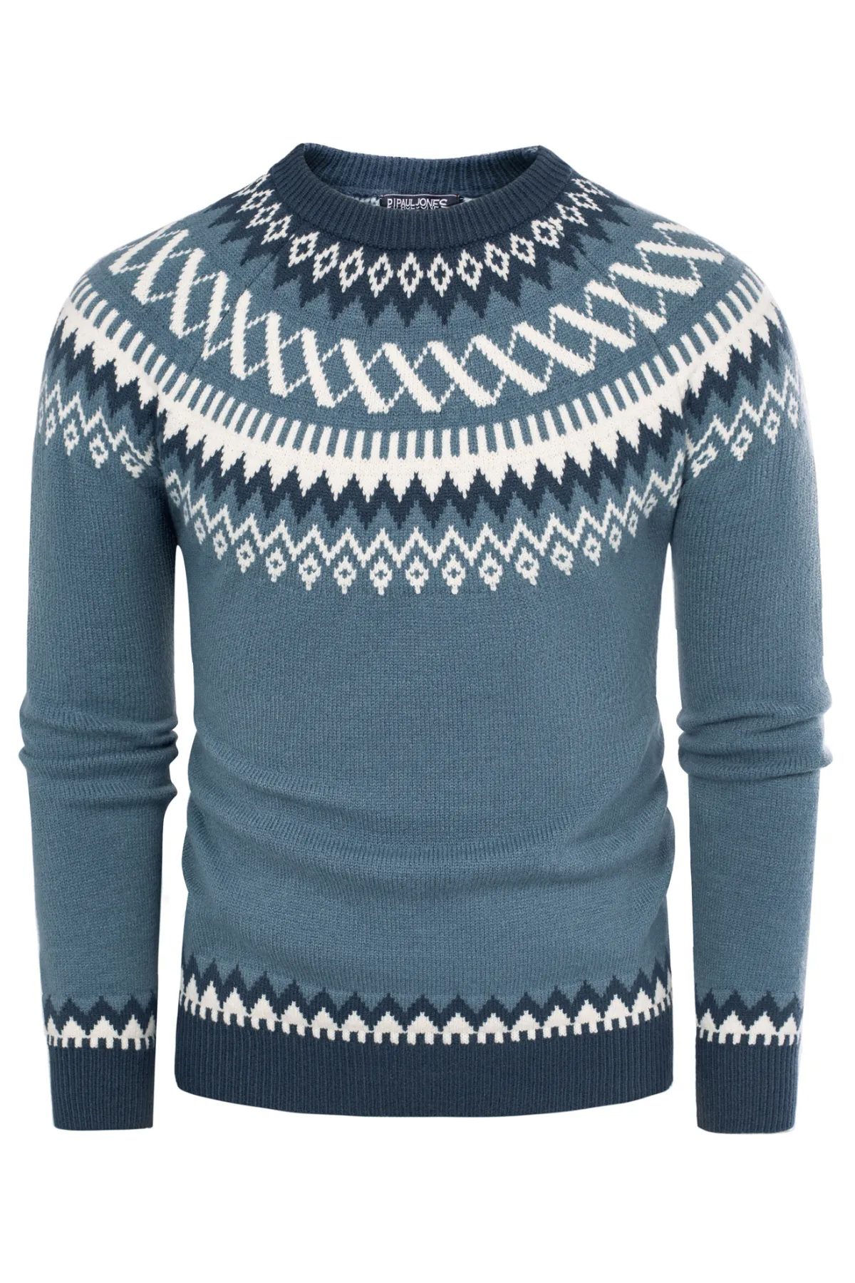 PJ Paul Jones Men's Fair Isle Crewneck Sweater Vintage Leisure Pattern Knit Long Sleeve Pullover Sweater