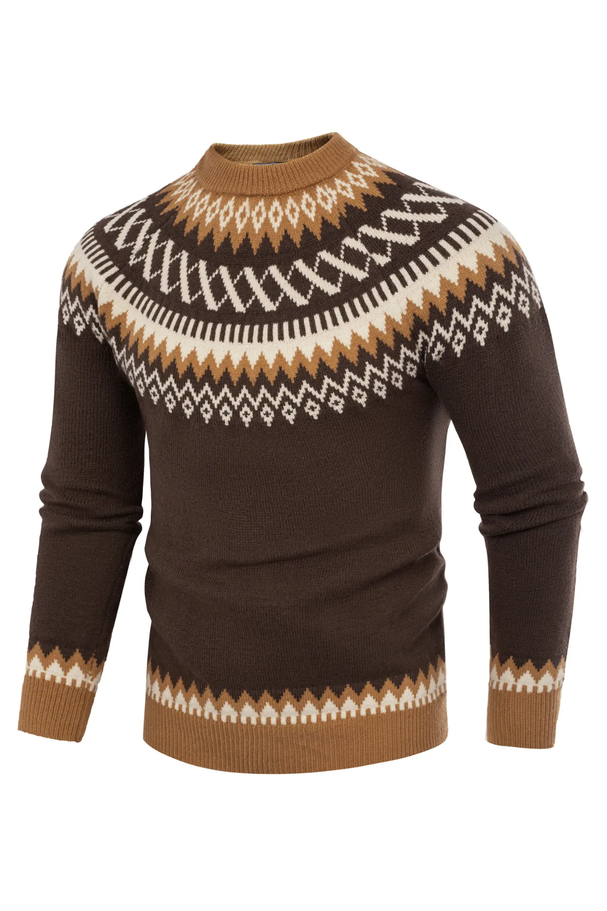 PJ Paul Jones Men's Fair Isle Crewneck Sweater Vintage Leisure Pattern Knit Long Sleeve Pullover Sweater