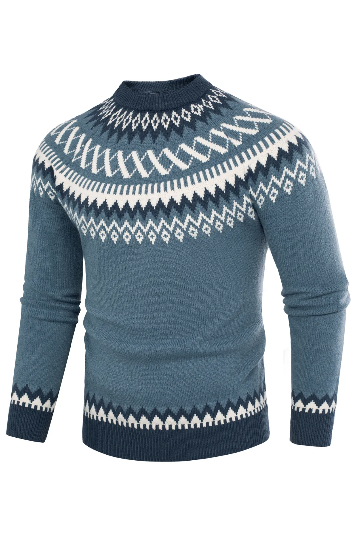 PJ Paul Jones Men's Fair Isle Crewneck Sweater Vintage Leisure Pattern Knit Long Sleeve Pullover Sweater