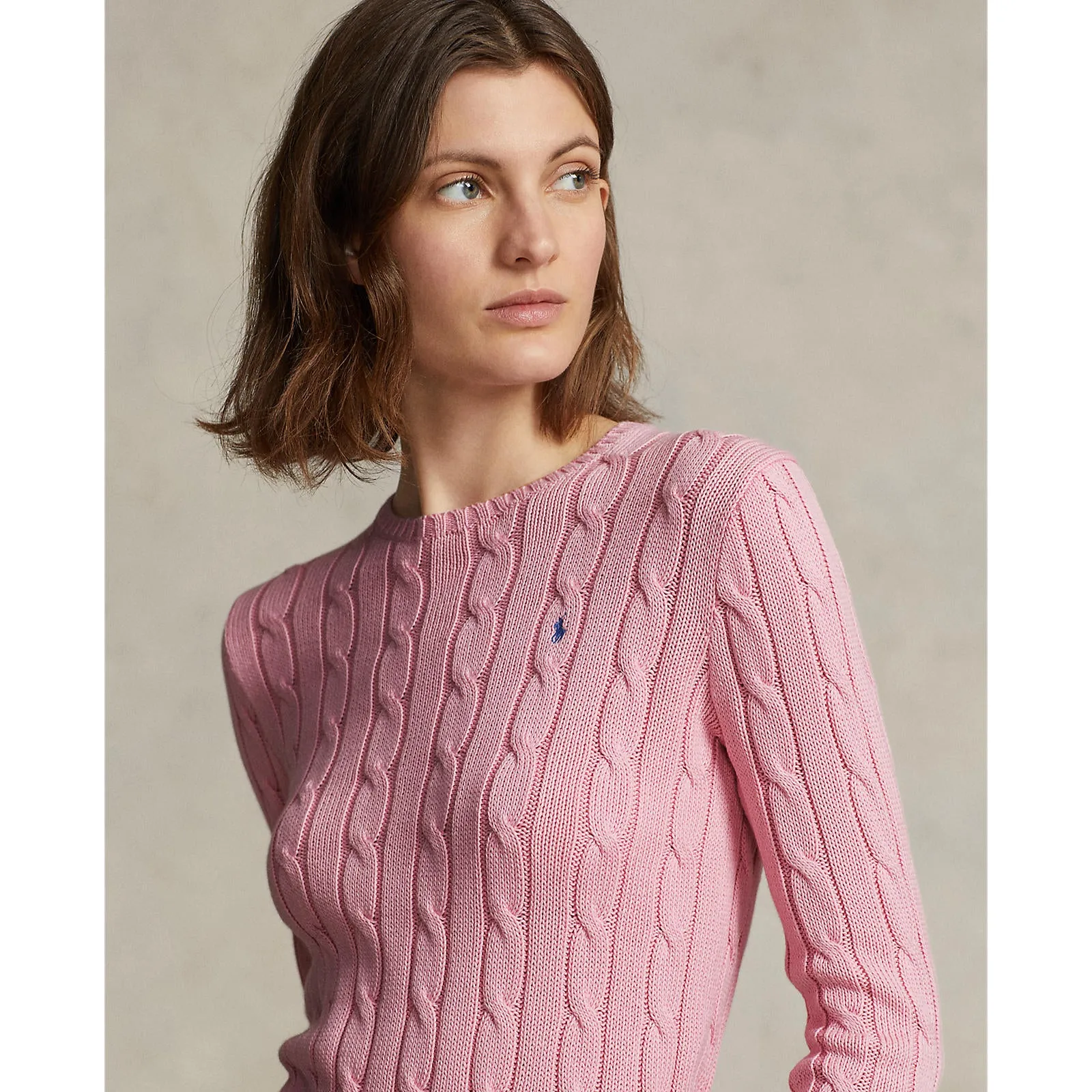 Polo Ralph Lauren - Julianna Cable-Knit Cotton Crewneck Sweater - Carmel Pink