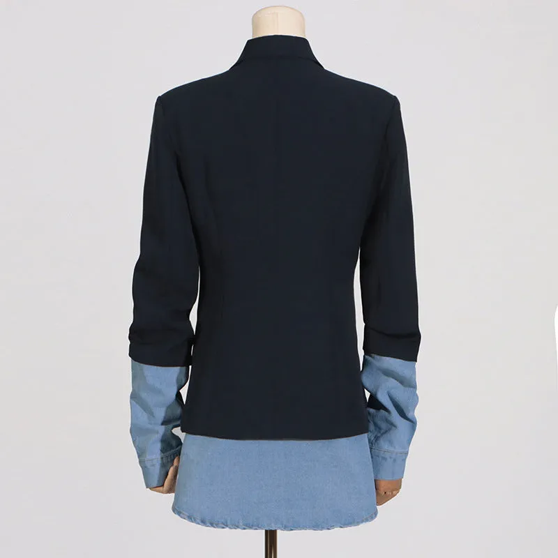 Pre Order:  Spliced Denim Long Sleeved Black Blazer