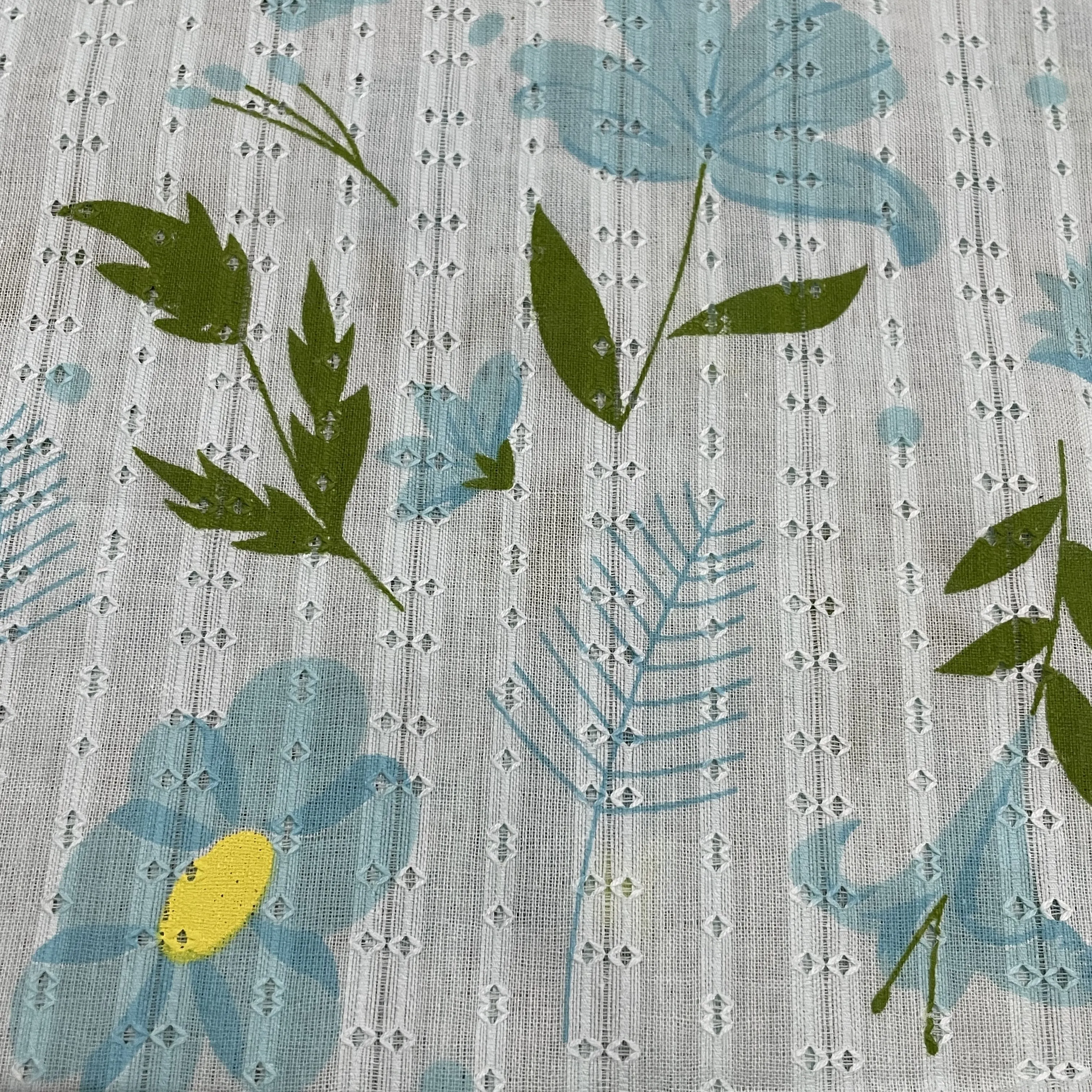 Premium  Sea Green Floral Dobby Embroidery Cotton Fabric