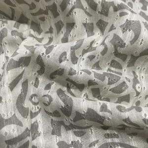 Premium  White Grey Abstract Dobby Embroidery Cotton Fabric