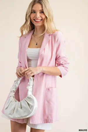 Princess lines buttonless long blazer jacket