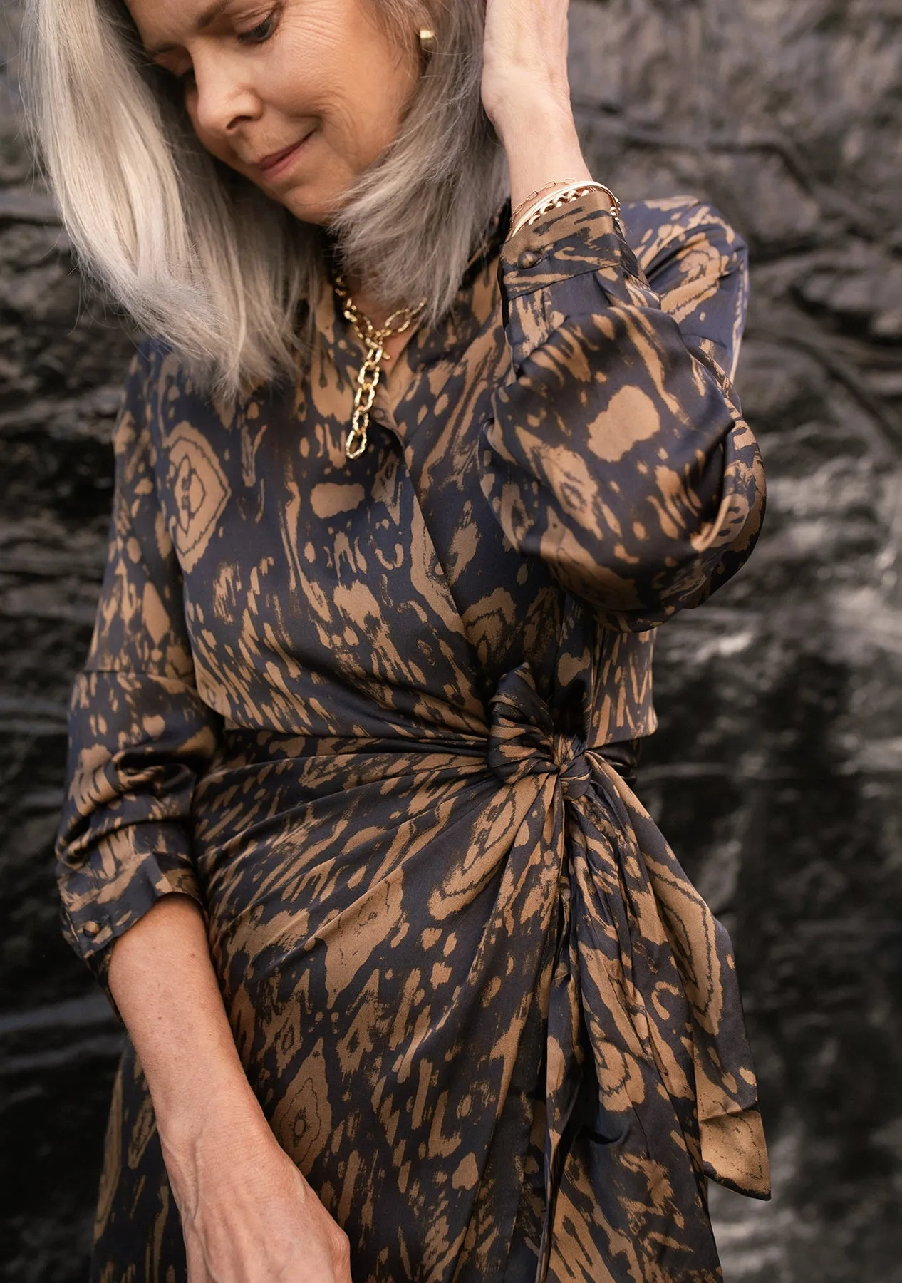 Printed Midi Shirt Wrap Dress