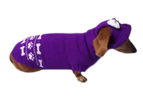 Purple dachshund costume sweater and hat, Costume for miniature dachshund, Doxie sweater and hat set