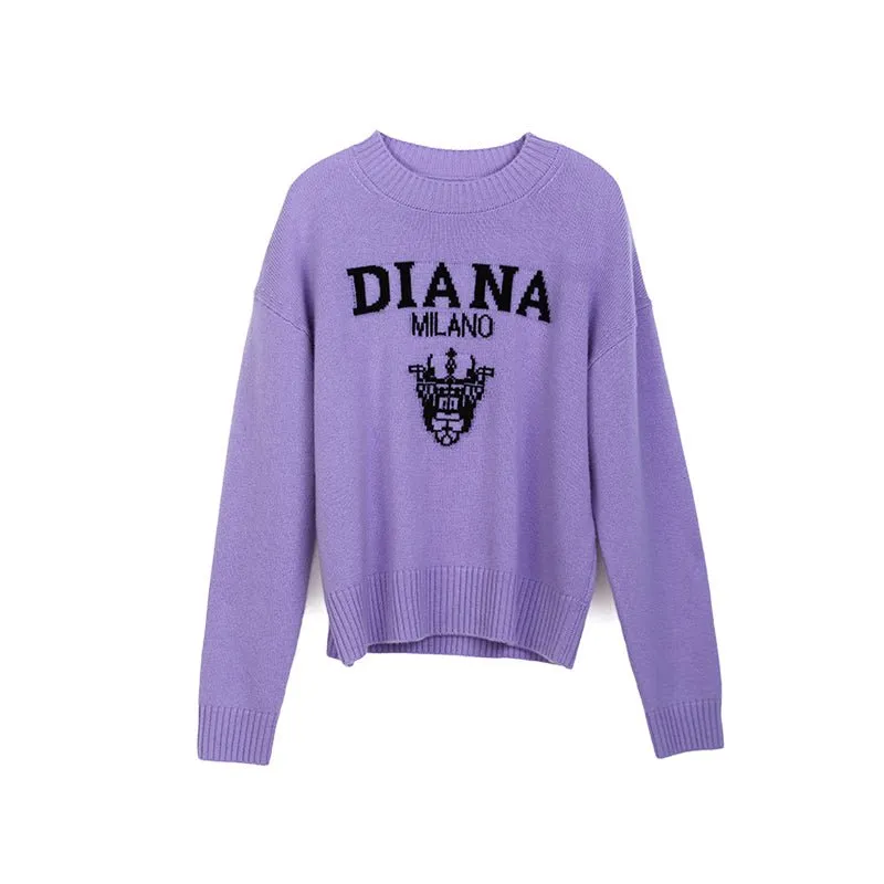 Purple Jacquard Round Neck Sweater