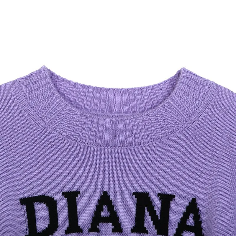 Purple Jacquard Round Neck Sweater