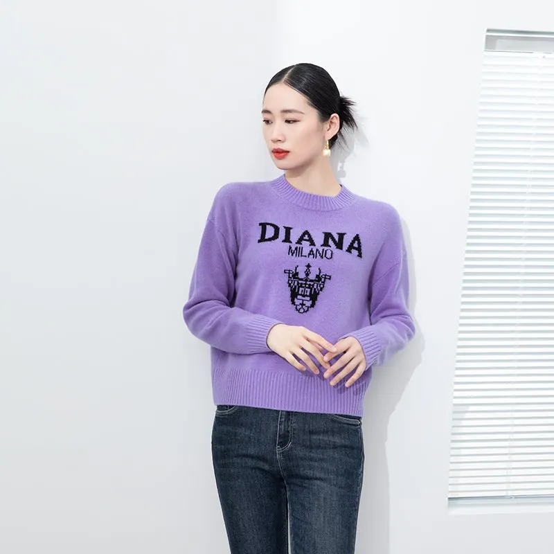 Purple Jacquard Round Neck Sweater