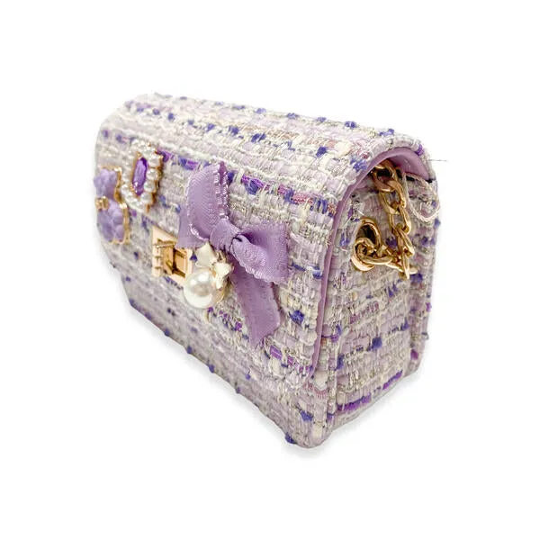 Purple Teddy & Bow Tweed Purse