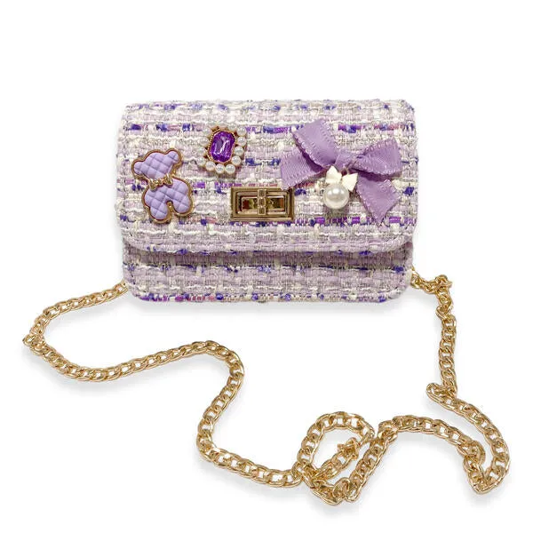 Purple Teddy & Bow Tweed Purse