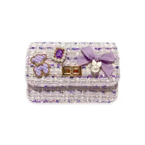 Purple Teddy & Bow Tweed Purse