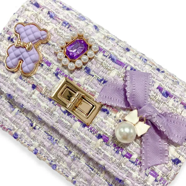 Purple Teddy & Bow Tweed Purse