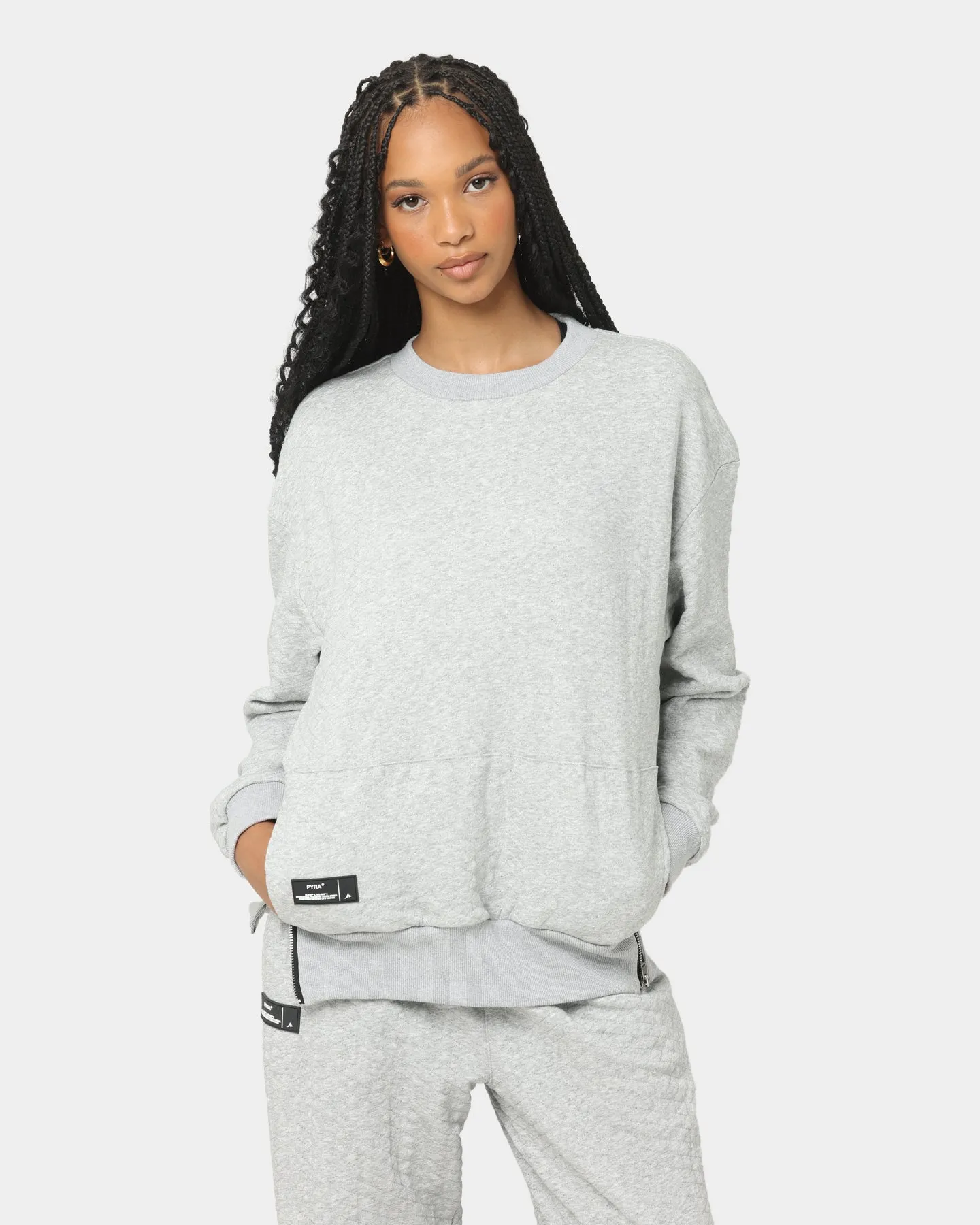 PYRA Women's Quilt Crew Sweater Grey Marle