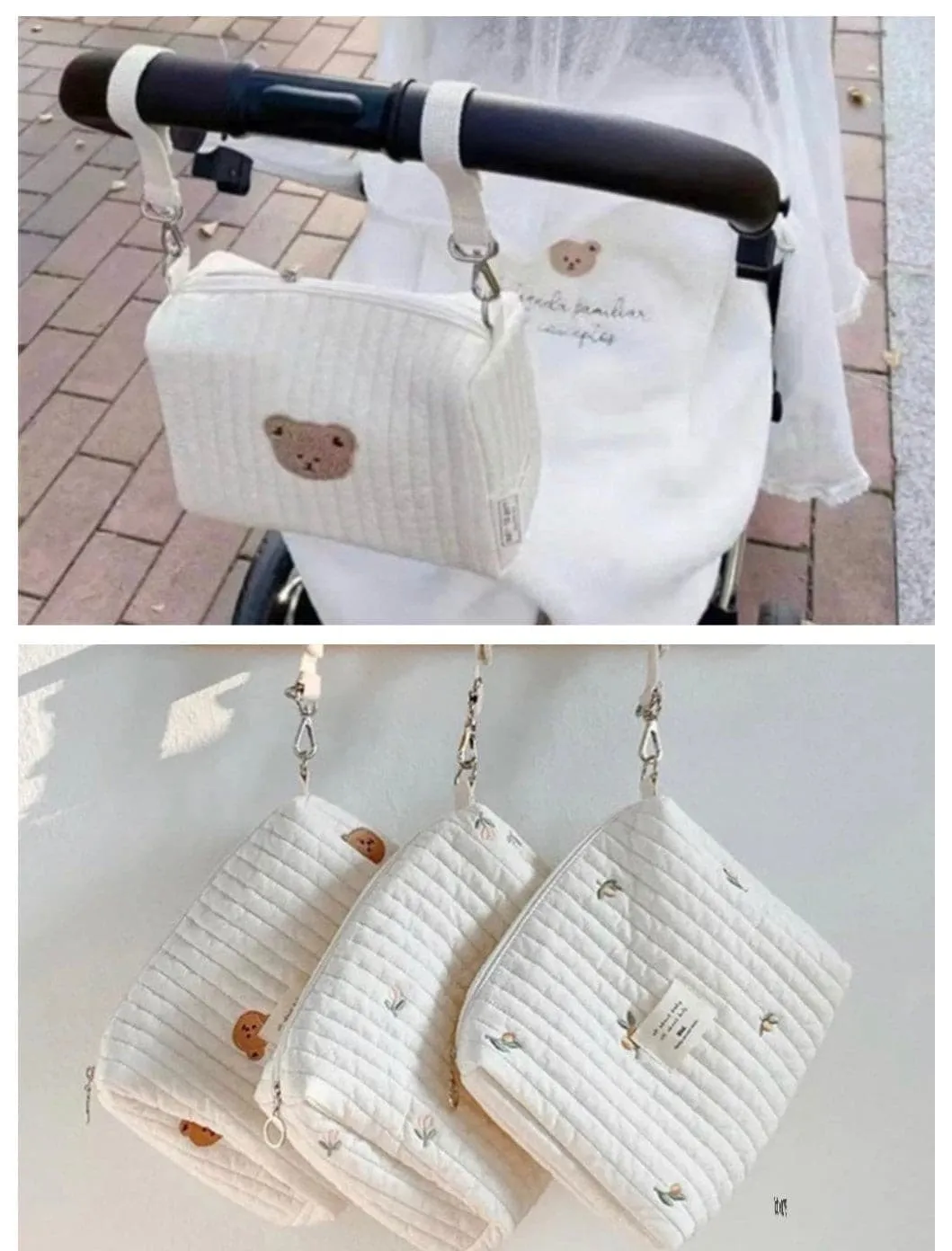 Quilted Pram Bag / Baby Bag for stroller - Single Bear