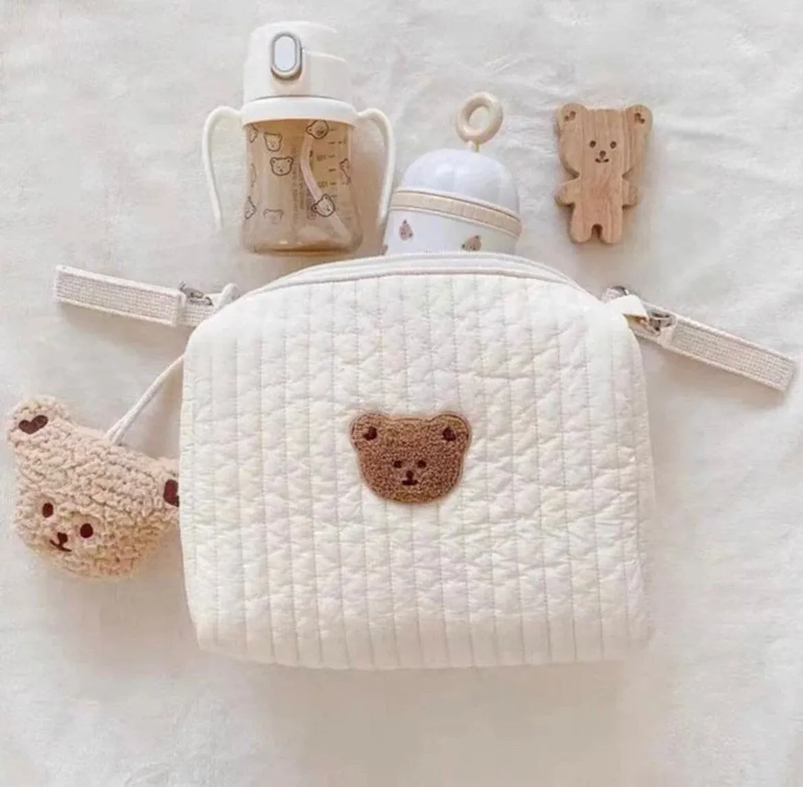 Quilted Pram Bag / Baby Bag for stroller - Single Bear