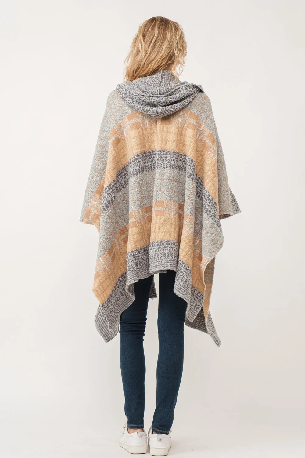 RAJ CARRIE HOODED PONCHO RUANA ASH