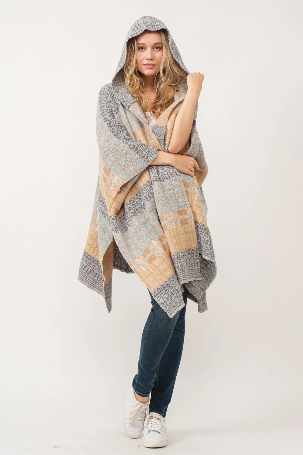 RAJ CARRIE HOODED PONCHO RUANA ASH