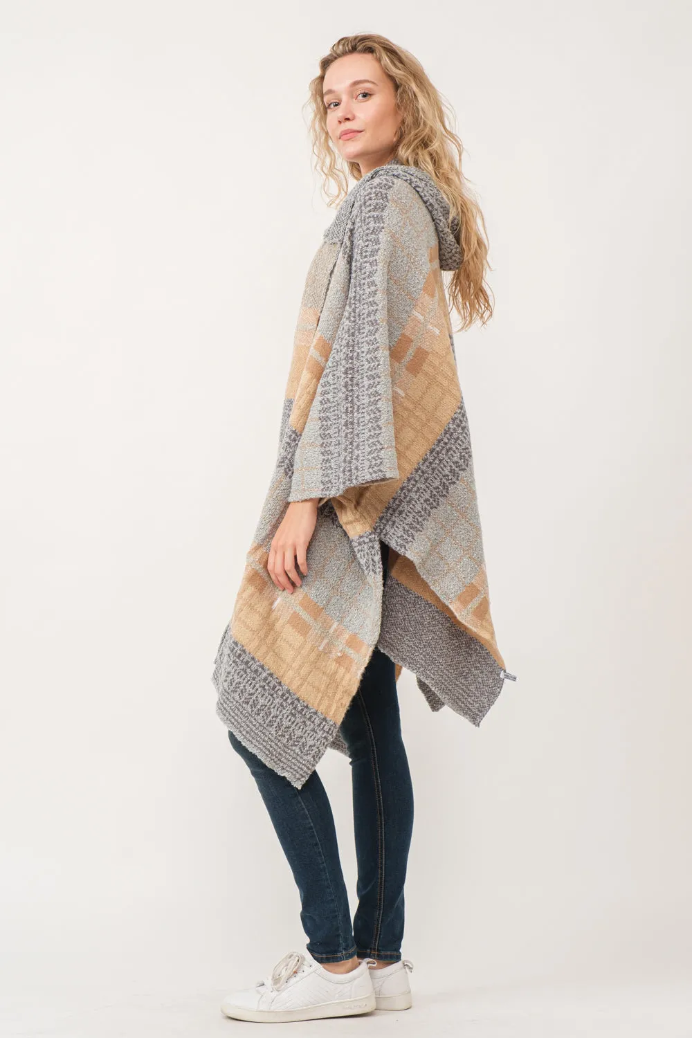 RAJ CARRIE HOODED PONCHO RUANA ASH