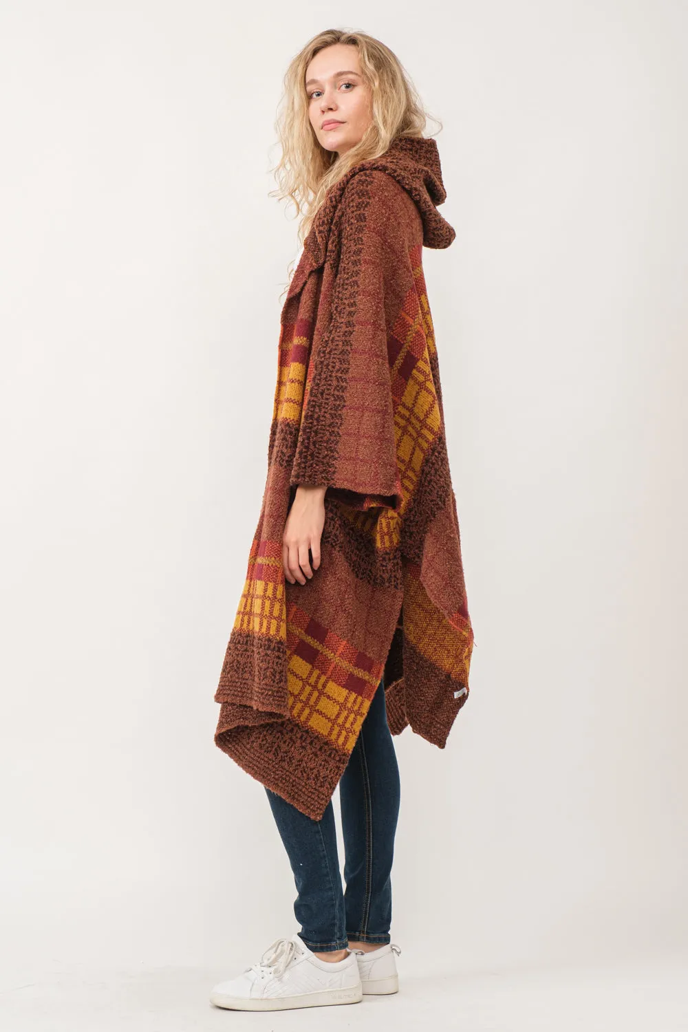 RAJ CARRIE HOODED PONCHO RUANA BURNT UMBER