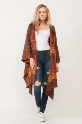 RAJ CARRIE HOODED PONCHO RUANA BURNT UMBER