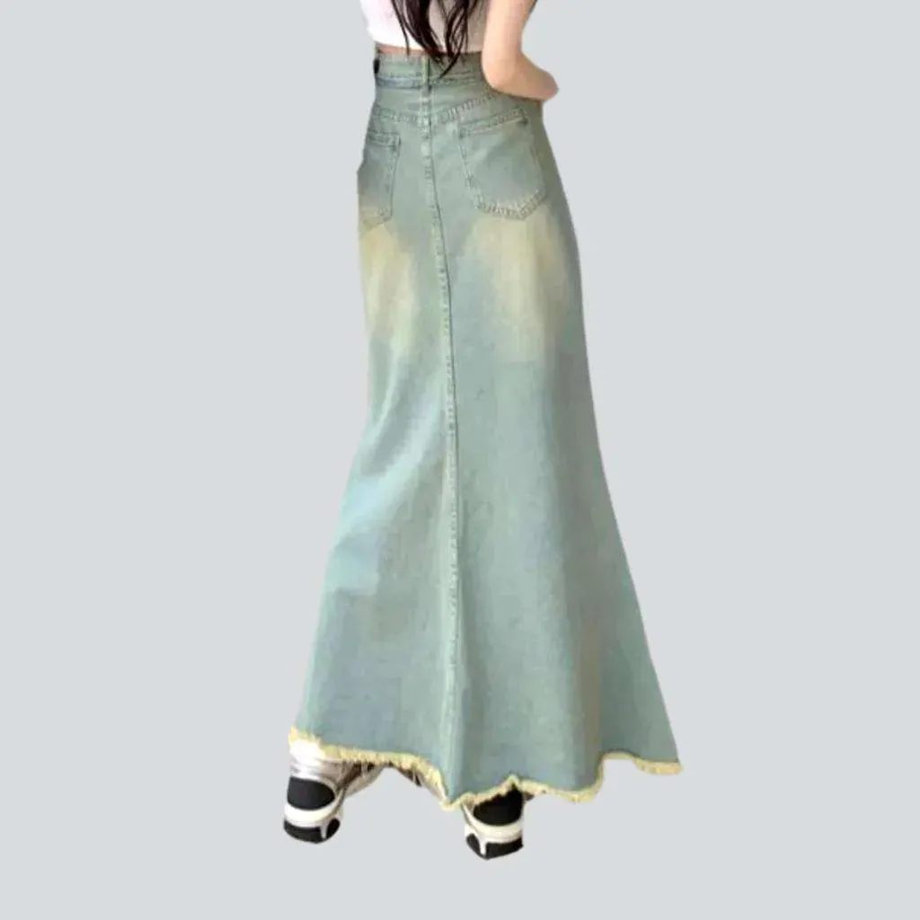 Raw hem vintage women's denim skirt