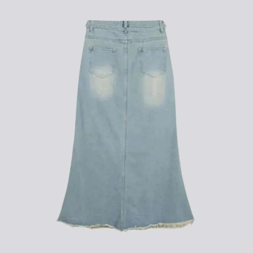 Raw hem vintage women's denim skirt